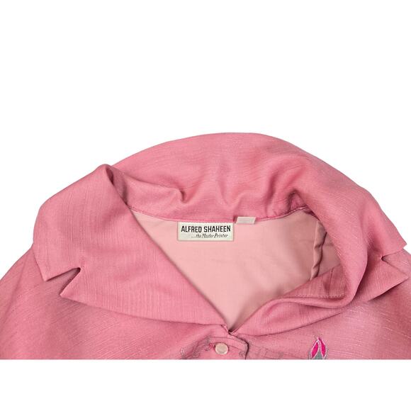 ALFRED SHAHEEN Vintage 70s PINK ROSE PRINT SHIRT DRESS Size Medium Hawaiian - Picture 7 of 12